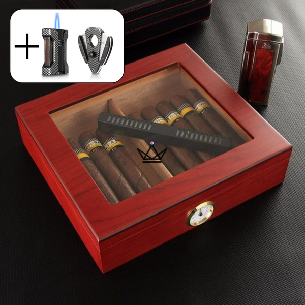 Cave à cigares JANGO — vitrée 20 cigares, cèdre espagnol & humidificateur