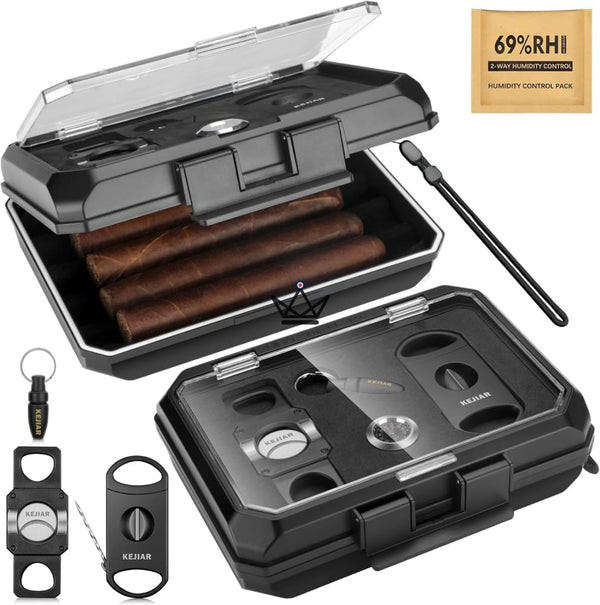 Coffret voyage cigare New Origin — mini-humidor portable, hygromètre & 5 accessoires intégrés – 3/16