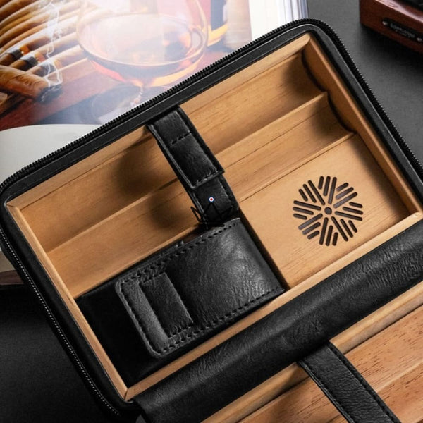 Pack Cave à cigare de voyage en cuir + Briquet - TISFA STYLE - - cave a cigare - Cadeau, Noël, Anniversaire, Original, Fête des pères, fête des mères - Atelier Atypique