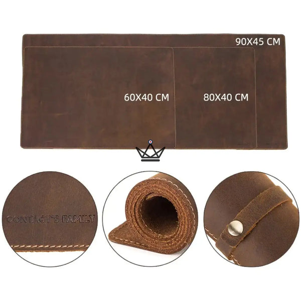 Sous-main, tapis de souris géant en cuir personnalisable - Voyageur Office - - Tapis souris personnalisable - Cadeau, Noël, Anniversaire, Original - Atelier Atypique