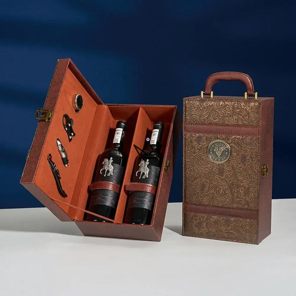 Geschenkset met 2 flessen wijn en sommelieraccessoires — SOMMELIER, Bronzen arabesken
