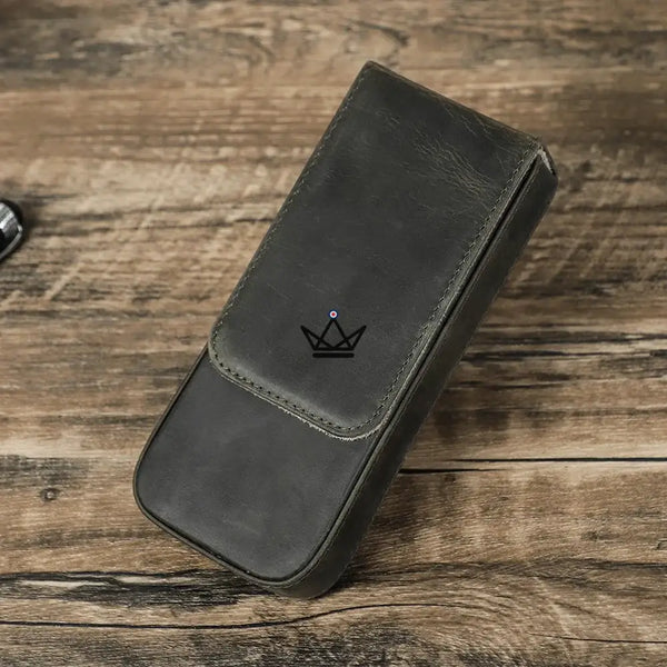 Personaliseerbare leren etui voor 3 pennen met uitneembaar plateau — Voyageur TERCET – 15/18