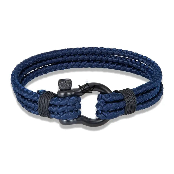 Gevlochten koordarmband met zwarte stalen sluiting — BOSCO, Marineblauw / S