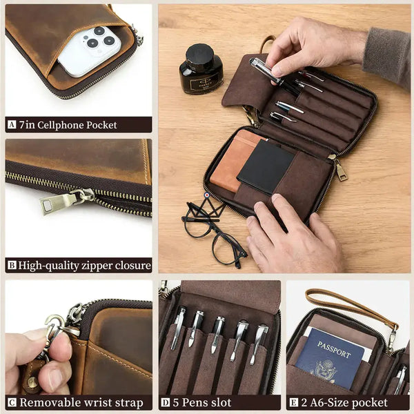 Organiseur de Poche en Cuir - Stylos & carnets personnalisable - VOYAGEUR Plume