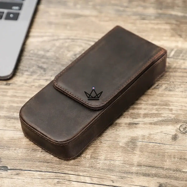 Étui 3 stylos en cuir personnalisable avec plateau amovible — Voyageur TERCET, Café