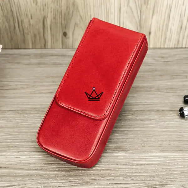 Personaliseerbare leren etui voor 3 pennen met uitneembaar plateau — Voyageur TERCET, Rood