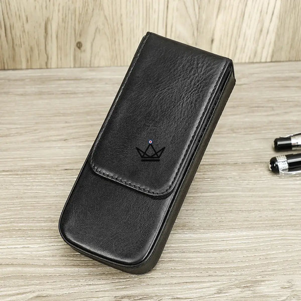Personaliseerbare leren etui voor 3 pennen met uitneembaar plateau — Voyageur TERCET, Zwart