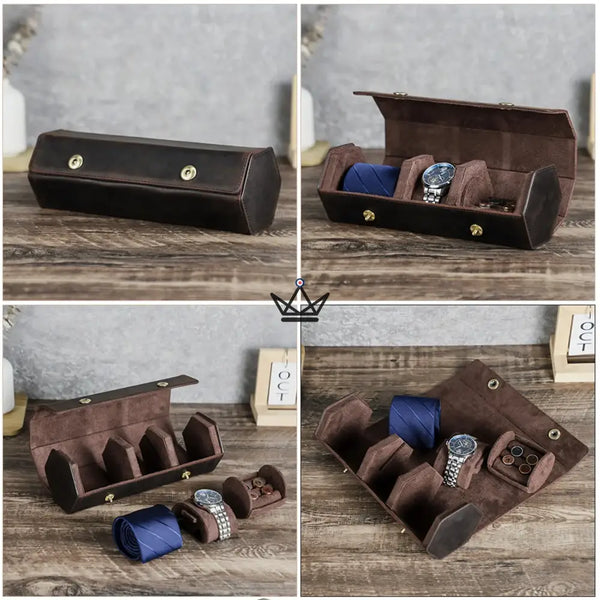 Personaliseerbare lederen reisetui voor horloges en das — GENTLEMAN-reiziger – 3/6