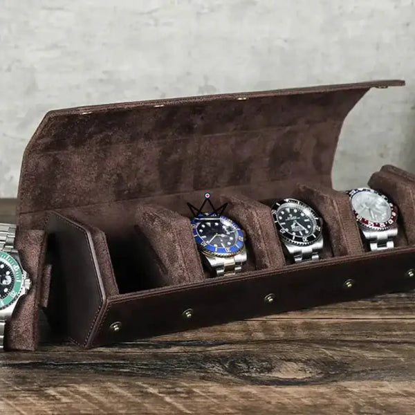 Etui de voyage personnalisable pour montre automatique en cuir — Voyageur Hexagone, 4 Montres