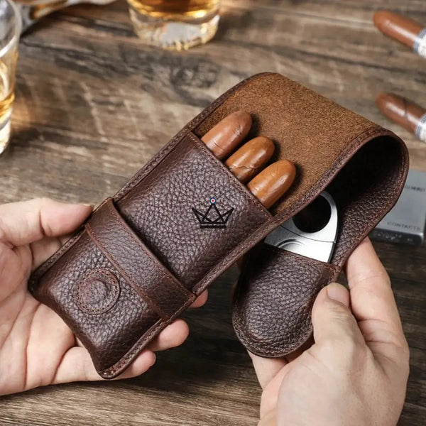Etui 3 Cigares en cuir personnalisable - Voyageur Pocket - - etui cigare personnalisable - Cadeau, Noël, Anniversaire, Original, Fête des pères, fête des mères - Atelier Atypique