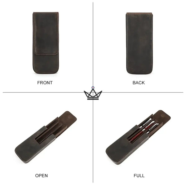 Personaliseerbare leren etui voor 3 pennen met uitneembaar plateau — Voyageur TERCET – 5/18