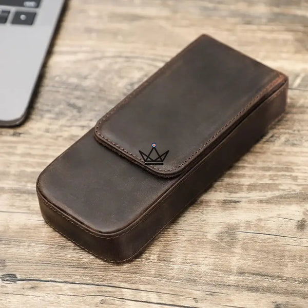 Personaliseerbare leren etui voor 3 pennen met uitneembaar plateau — Voyageur TERCET – 8/18