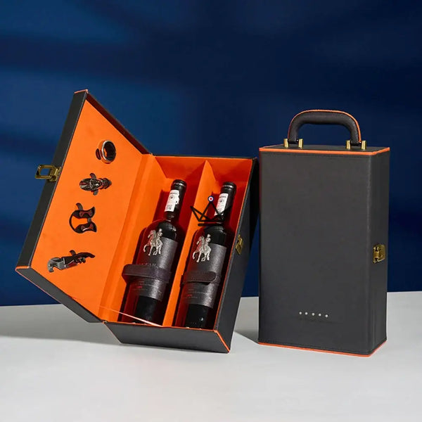 Geschenkset met 2 flessen wijn en sommelieraccessoires — SOMMELIER, Zwart & oranje