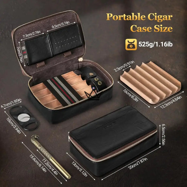 Étui à cigares Magyars Wood — plateau cèdre 5 cigares, coupe-cigare double lame, aiguille tête de dragon & kit Boveda 72 % – 2/12