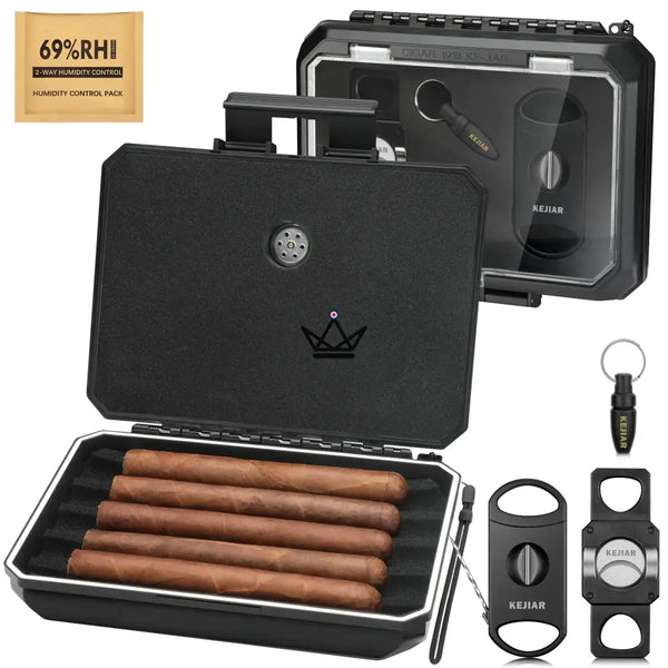 Coffret voyage cigare New Origin — mini-humidor portable, hygromètre & 5 accessoires intégrés – 2/16