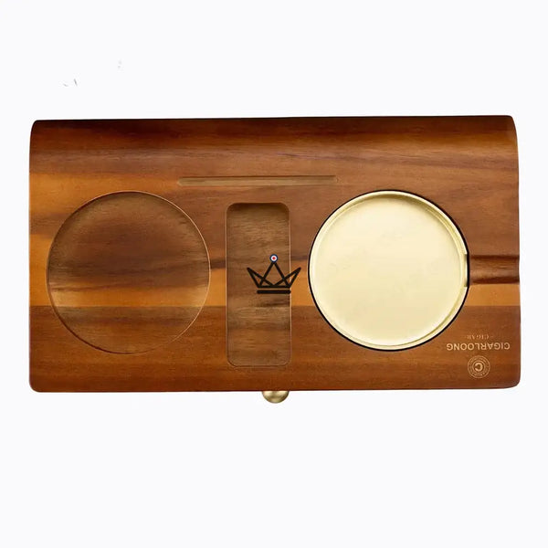 Massief houten sigarenasbak met whiskyhouder en lade - Whisky Butler