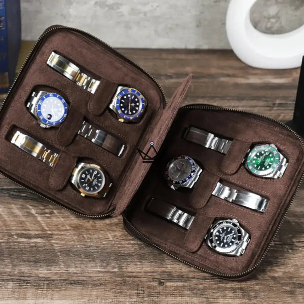 Personaliseerbare reisetui voor horloges – Voyageur Keeper — Volnerfleer, 4 maten: 2 tot 8 horloges, 6 Horloges