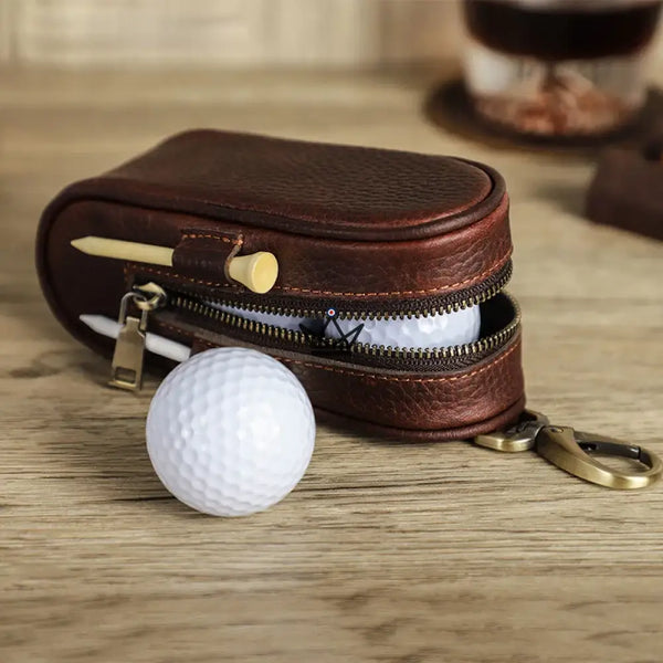 Étui en cuir personnalisable pour 3 balles et 4 tees de golf — Voyageur LINKS
