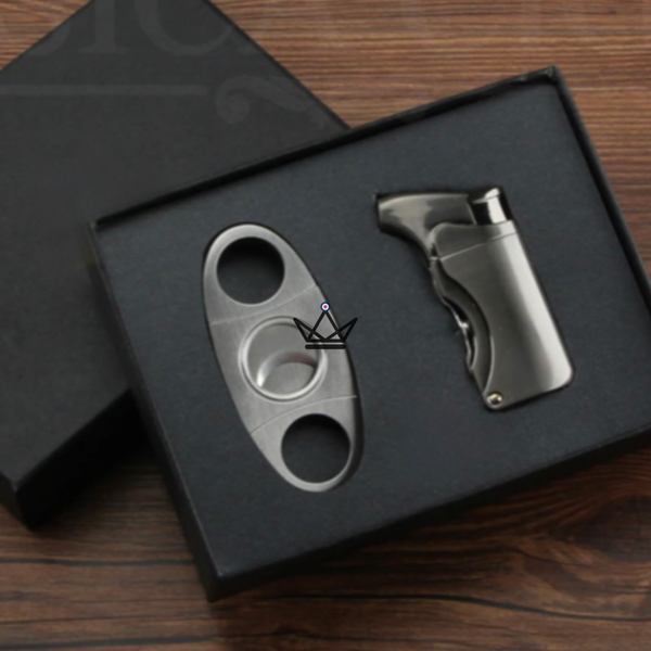 Pack Briquet et Coupe-Cigare COHIBA - VARGAS argent gris homme cadeau luxe debutant original anniversaire