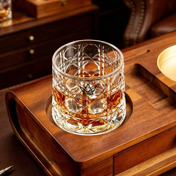 Massief houten sigarenasbak met whiskyhouder en lade - Whisky Butler