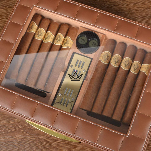 Cave à Cigares - NORTON cuir luxe cadeau anniversaire homme fete des peres marron vitré