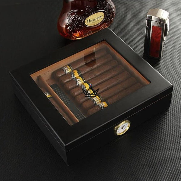 Cave à cigares JANGO — vitrée 20 cigares, cèdre espagnol & humidificateur