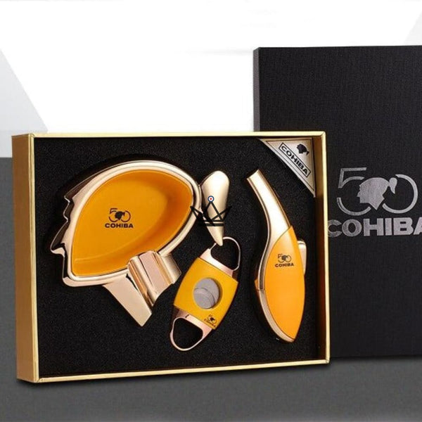 Coffret Fumeur de Cigare - Cohiba Helios cadeau homme fete des peres anniversaire noel cendrier coupe cigare briquet jaune luxe