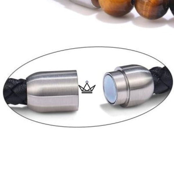 Bracelet en cuir tressé à fermoir magnétique - Leather Pearl - - bracelet - Cadeau, Noël, Anniversaire, Original - Atelier Atypique