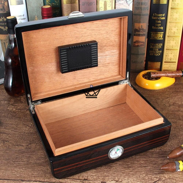 Cave à Cigare - RETRO 60' Deluxe luxe vintage ouverte avec humidificateur et hygrometre