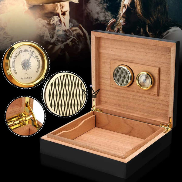 Cave à cigares Wood Magnet — cèdre espagnol, hygromètre magnétique | 20 cigares, Noir / Solo