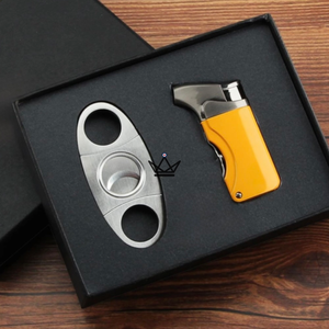 Pack Briquet et Coupe-Cigare COHIBA - VARGAS jaune homme cadeau luxe debutant original anniversaire