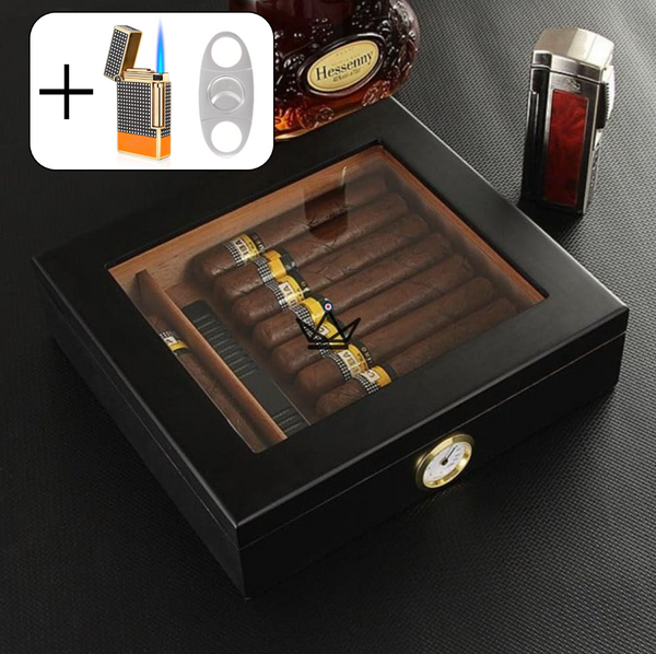Cave à cigares JANGO — vitrée 20 cigares, cèdre espagnol & humidificateur