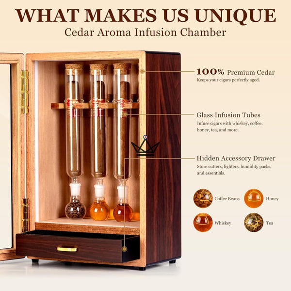 Cave Infuseur à Cigare Vitrine LED Cèdre 4 Tubes - INFUSIO SANCTUAIRE
