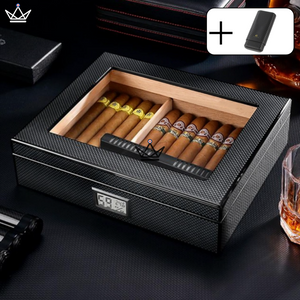 Cave à cigares CARBON — fibre de carbone, cèdre espagnol & vitre | 35 cigares - ["cadeau-fete-des-peres","cadeau-noel","cadeau-retraite","maj-desc"] - Cave à cigare TOP - Cadeau, Noël, Anniversaire, Original, Fête des pères, fête des mères - Atelier Atypique