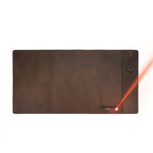 Tapis de souris XXL personnalisable en cuir avec chargeur Sans Fil - Voyageur Magellan
