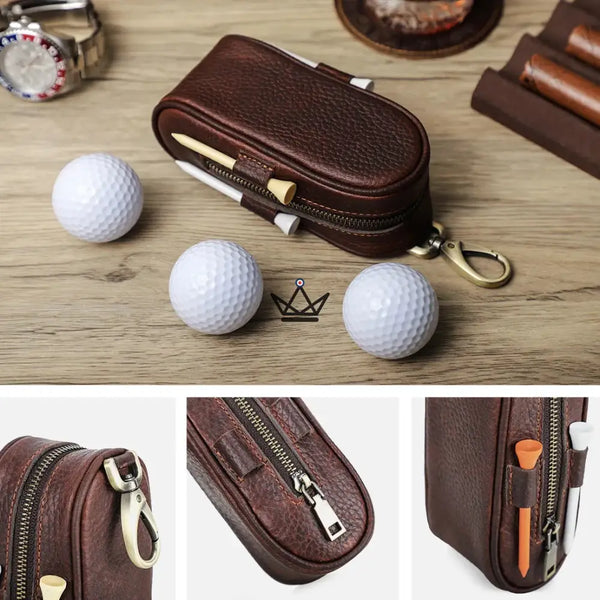 Étui à balle de golf en cuir personnalisable – Voyageur Links | 3 Balles, 4 Tees