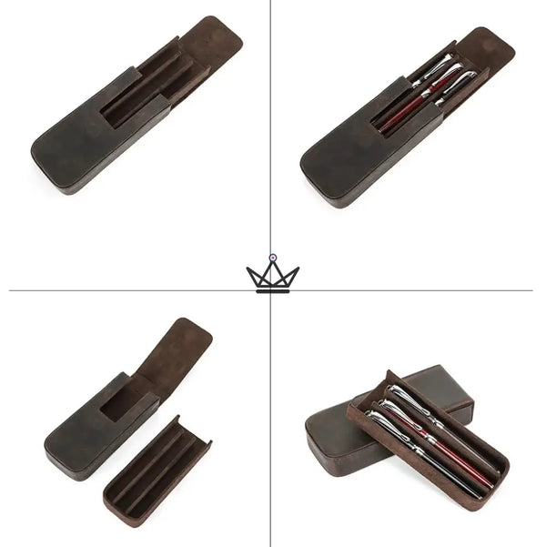 CONTACTS FAMILY Genuine Leather 3 Slots Pen Case With Removable Pen Tray Holder Pencil Case Men Woman Girls Office School Pouch - ["maj-filtre"] -  - Cadeau, Noël, Anniversaire, Original, Fête des pères, fête des mères - Atelier Atypique