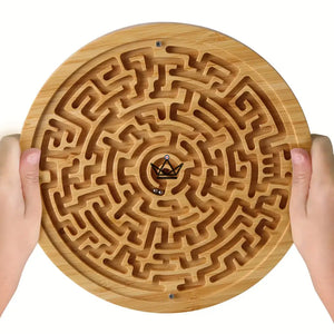 Labyrinthe à bille en bambou, jeu d'adresse rond double face — MÉANDRE