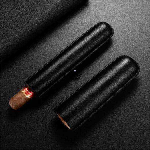 Étui à cigare individuel en cuir de vachette télescopique - SOLITAIRE - ["maj-desc","maj-filtre"] - etui cigare - Cadeau, Noël, Anniversaire, Original, Fête des pères, fête des mères - Atelier Atypique