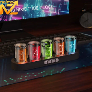 Horloge effet Nixie RVB à tubes transparents, socle ovale - CHROMA - ["maj-filtre","Objets Scientifiques"] - Objets Scientifiques - Cadeau, Noël, Anniversaire, Original, Fête des pères, fête des mères - Atelier Atypique