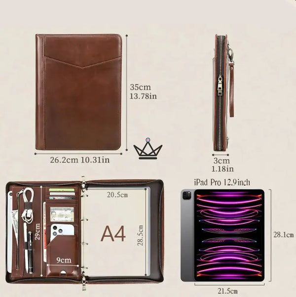 Conférencier A4 en Cuir personnalisable — iPad Pro & classeur — VOYAGEUR PadFolio