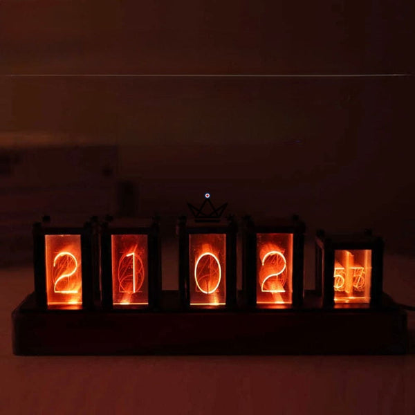 Horloge effet Nixie RVB en bois massif à monter, 6 tubes - FILAMENT - ["maj-filtre","Objets Scientifiques"] - Objets Scientifiques - Cadeau, Noël, Anniversaire, Original, Fête des pères, fête des mères - Atelier Atypique