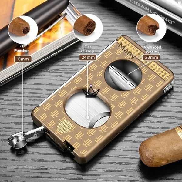 Coupe-Cigare Elite Slice — 3 Coupes en 1 (Droite, V, Poinçon), Acier Inoxydable & Résine Premium, 6 Finitions, Coffret Cadeau Inclus