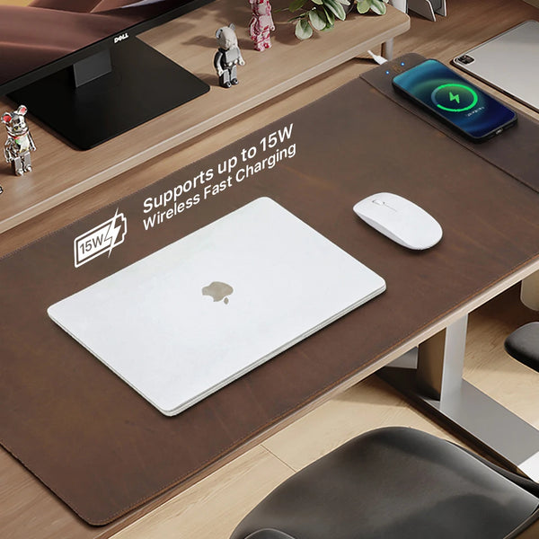 Tapis de souris XXL personnalisable en cuir avec chargeur Sans Fil - Voyageur Magellan