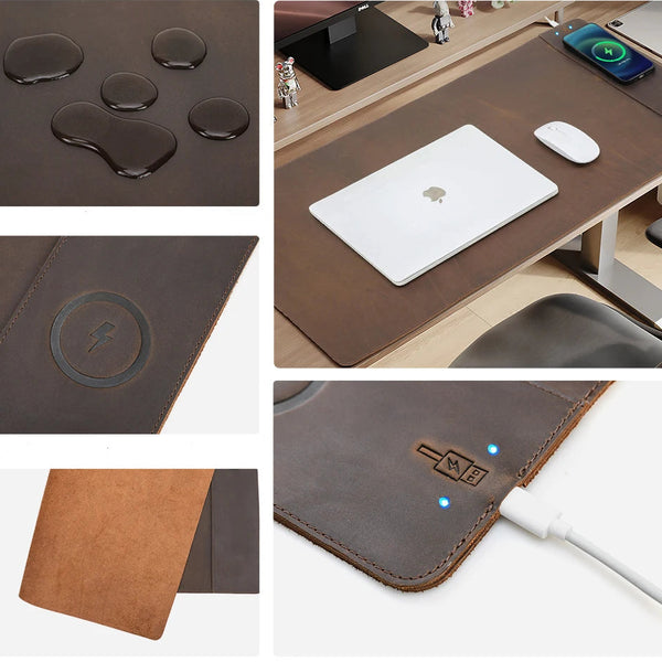 Tapis de souris XXL personnalisable en cuir avec chargeur Sans Fil - Voyageur Magellan
