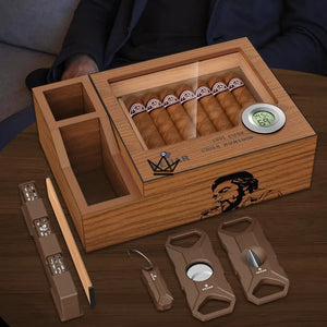 Cave à cigares avec accessoires – Coffret Prestige Libertador - [] - cave a cigare - Cadeau, Noël, Anniversaire, Original, Fête des pères, fête des mères - Atelier Atypique