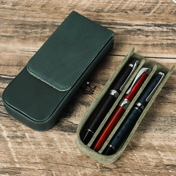 CONTACTS FAMILY Genuine Leather 3 Slots Pen Case With Removable Pen Tray Holder Pencil Case Men Woman Girls Office School Pouch - ["maj-filtre"] -  - Cadeau, Noël, Anniversaire, Original, Fête des pères, fête des mères - Atelier Atypique
