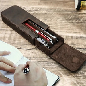 Personaliseerbare leren etui voor 3 pennen met uitneembaar plateau — Voyageur TERCET