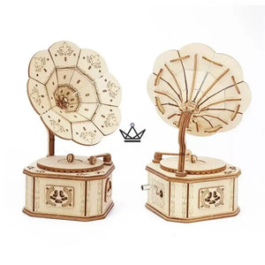 Puzzle 3D en bois gramophone boîte à musique à manivelle - SÉRÉNADE - ["maj-filtre","Objets Scientifiques"] - Objets Scientifiques - Cadeau, Noël, Anniversaire, Original, Fête des pères, fête des mères - Atelier Atypique