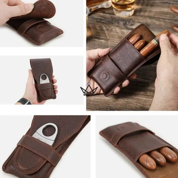 Etui 3 Cigares en cuir personnalisable - Voyageur Pocket -  - etui cigare personnalisable - Cadeau, Noël, Anniversaire, Original, Fête des pères, fête des mères - Atelier Atypique